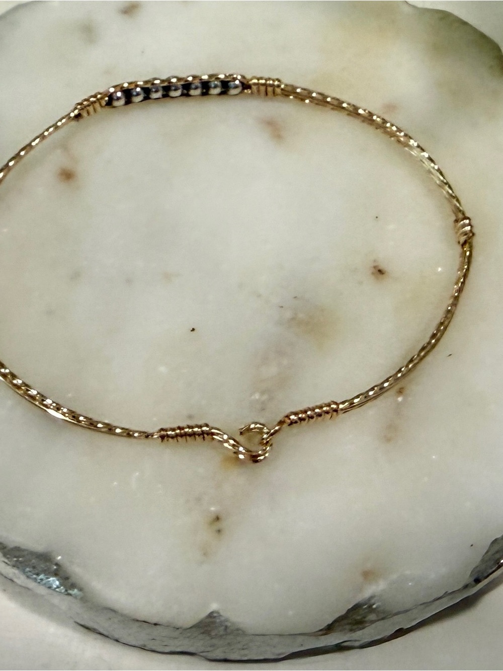 Ronaldo Power of Prayer- Gold-Tone Twisted Bangle Bracelet with Silver Bead Row - Picture 5 of 7